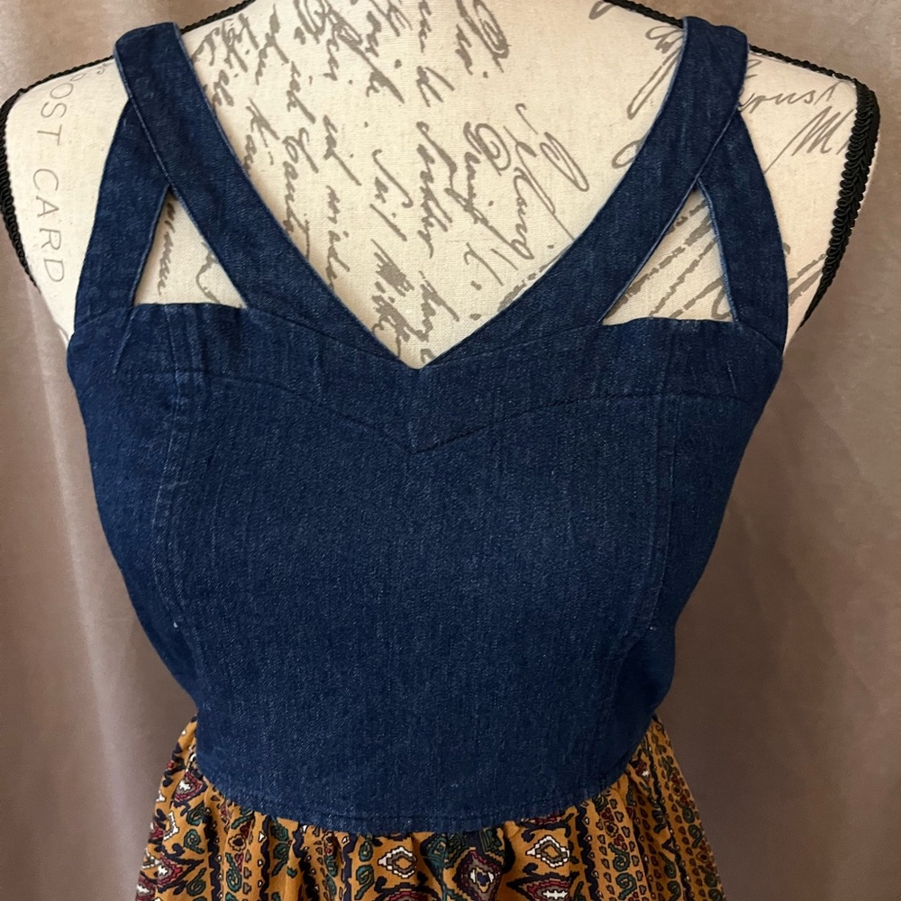 Blue denim top print bottom high-low dress by Event, juniors medium small EUC - Picture 8 of 16